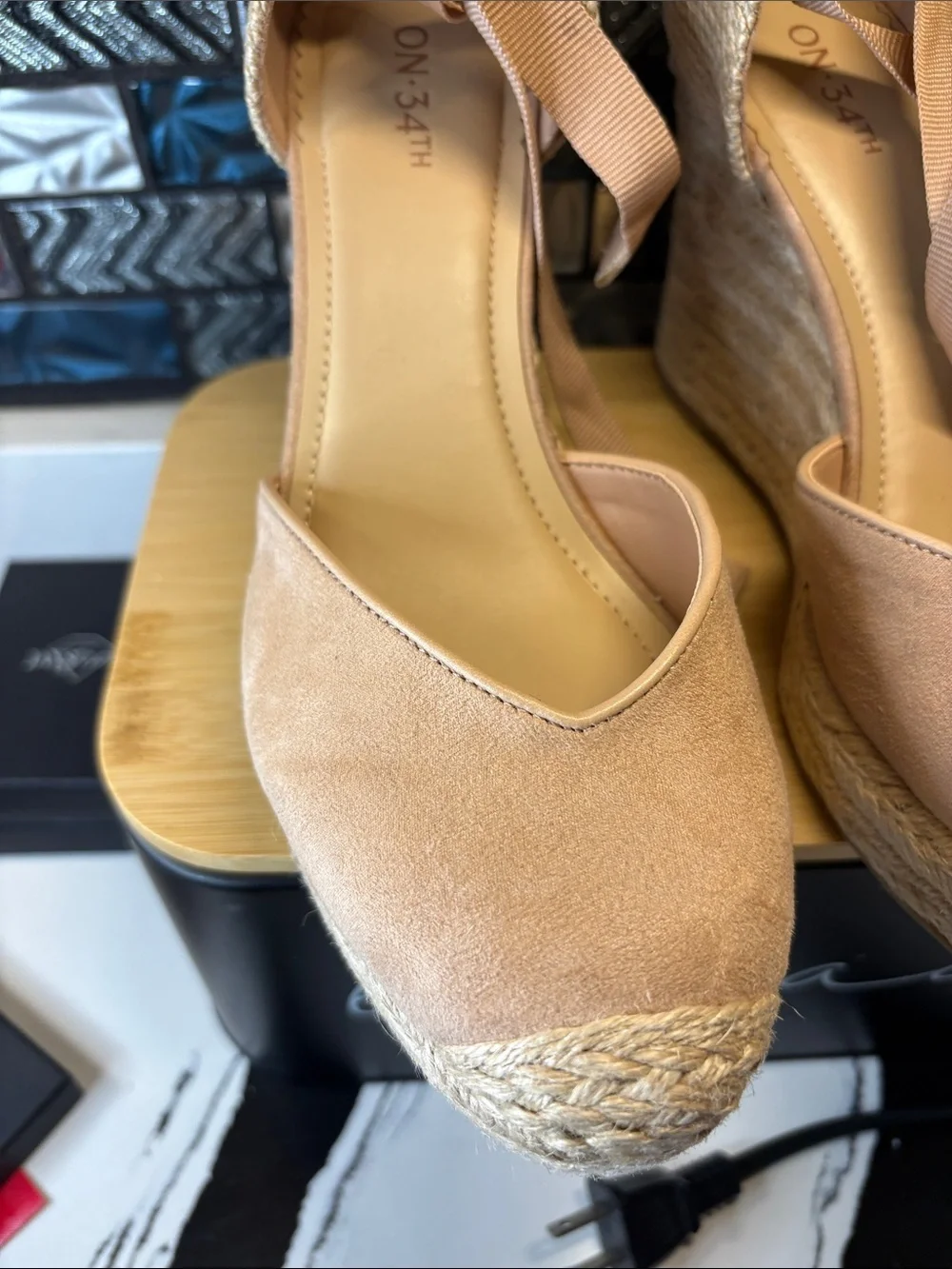 On-34th Blush Espadrille Wedge Sandals with Ankle Tie